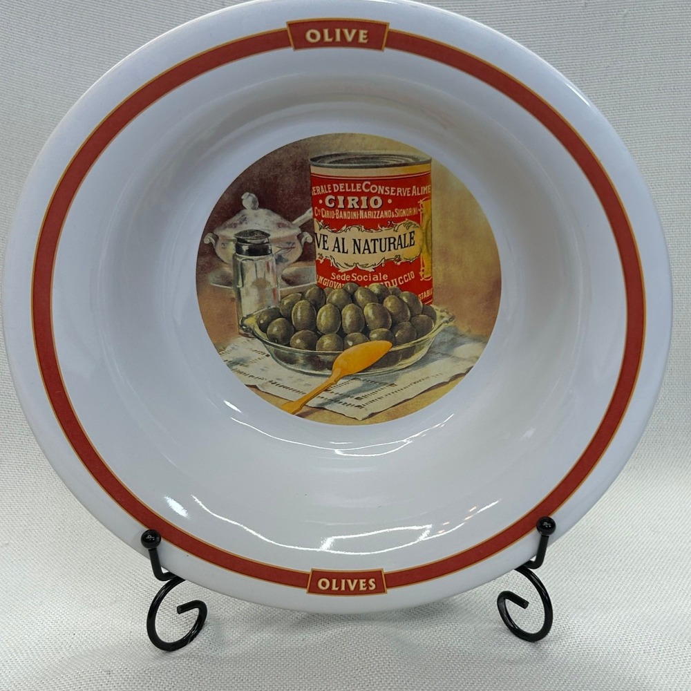 Pottery Barn Pasta Rustica Olives Bowl 10" White Red Ceramic Italian Vintage